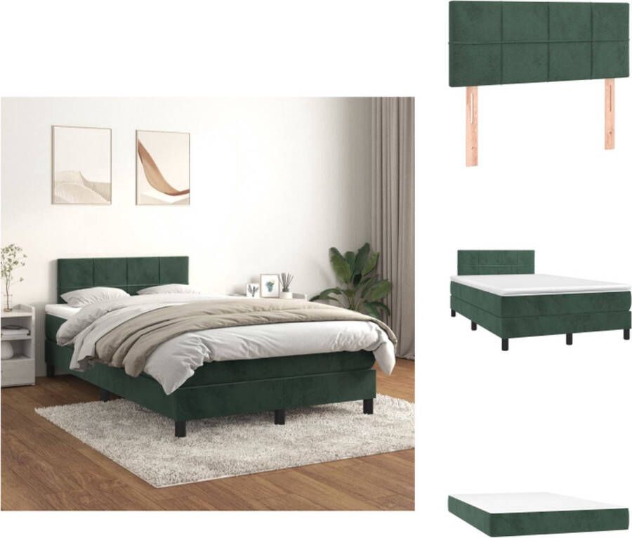 VidaXL Boxspringbed Donkergroen 120x200 cm Fluwelen stof Verstelbaar hoofdbord Pocketvering matras Middelharde ondersteuning Huidvriendelijk topmatras Montagehandleiding meegeleverd Bed - Foto 3