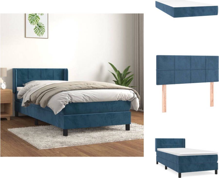 VidaXL Boxspringbed Paige Donkerblauw 203 x 80 x 78 88 cm Fluweel Hoofdbord verstelbaar Pocketvering matras Middelharde ondersteuning Huidvriendelijk topmatras Inclusief montagehandleiding Bed - Foto 5