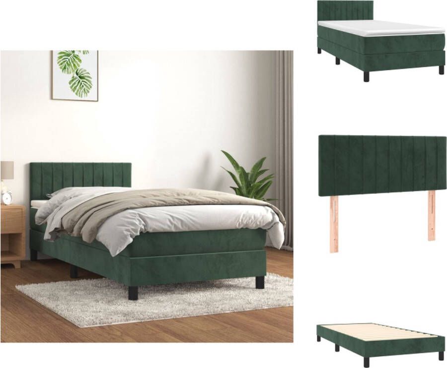 VidaXL Boxspringbed Fluweel Pocketvering Middelhard Huidvriendelijk Donkergroen 203x100x78 88 cm Bed - Foto 4