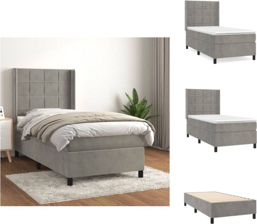 VidaXL Boxspringbed Bed 203 x 103 x 118 128 cm Lichtgrijs Fluweel Verstelbaar hoofdbord Pocketvering matras Middelharde ondersteuning Huidvriendelijk topmatras Inclusief montagehandleiding Bed - Foto 2