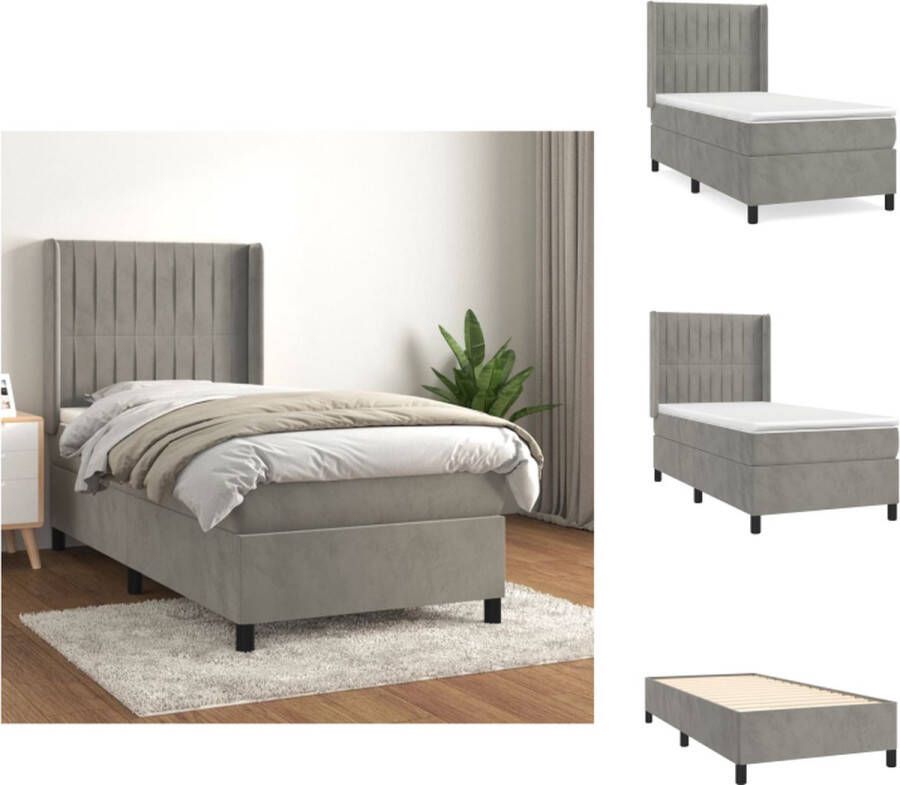 VidaXL Boxspringbed Zacht fluweel 203 x 83 x 118 128 cm Ken- Comfortabele ondersteuning Kleur- Lichtgrijs Materiaal- Fluweel Levering bevat- 1x bedframe 1x hoofdbord 1x matras 1x topmatras Bed - Foto 4