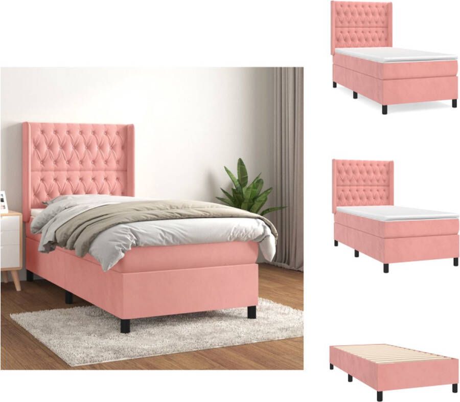 VidaXL Boxspringbed Fluweel 80x200x20 cm Pocketvering Middelharde ondersteuning Huidvriendelijk topper Bed - Foto 3