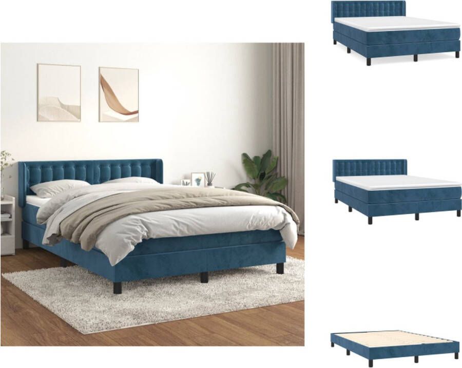 VidaXL Boxspringbed Fluweel Donkerblauw 140x200x78 88 cm Pocketvering matras Middelharde ondersteuning Huidvriendelijk topmatras Bed