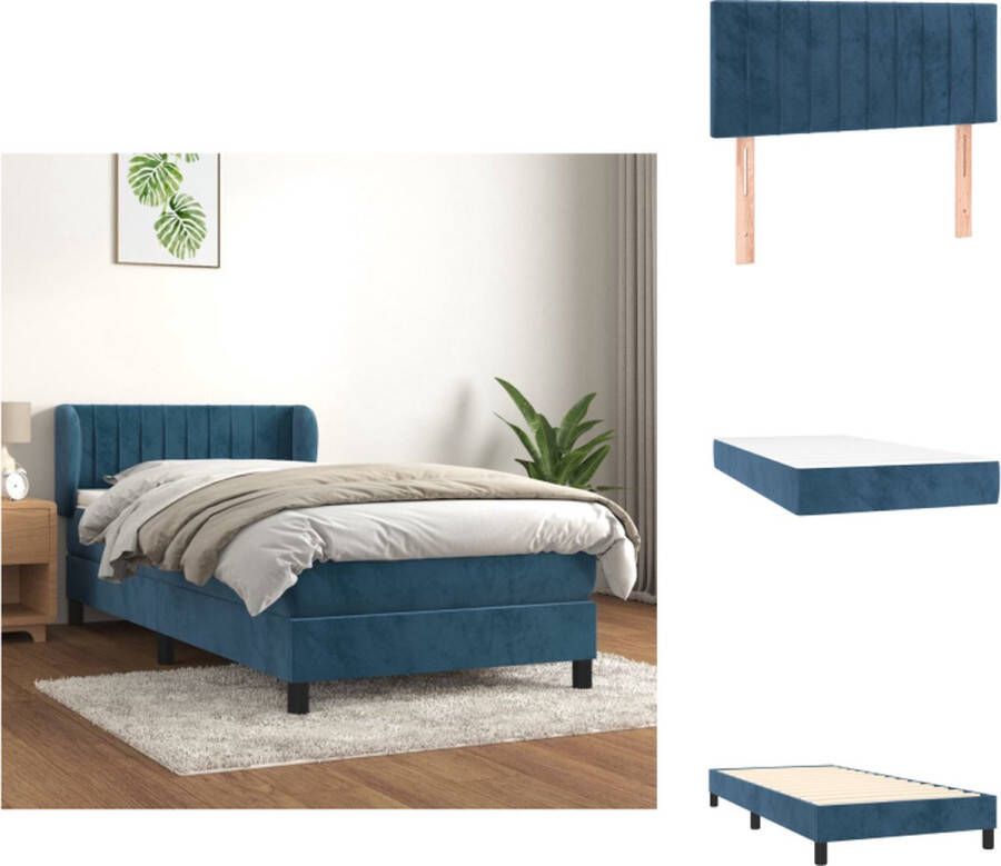 VidaXL Boxspringbed donkerblauw fluweel 203 x 93 x 78 88 cm Pocketvering matras middelharde ondersteuning huidvriendelijk topmatras Bed - Foto 3