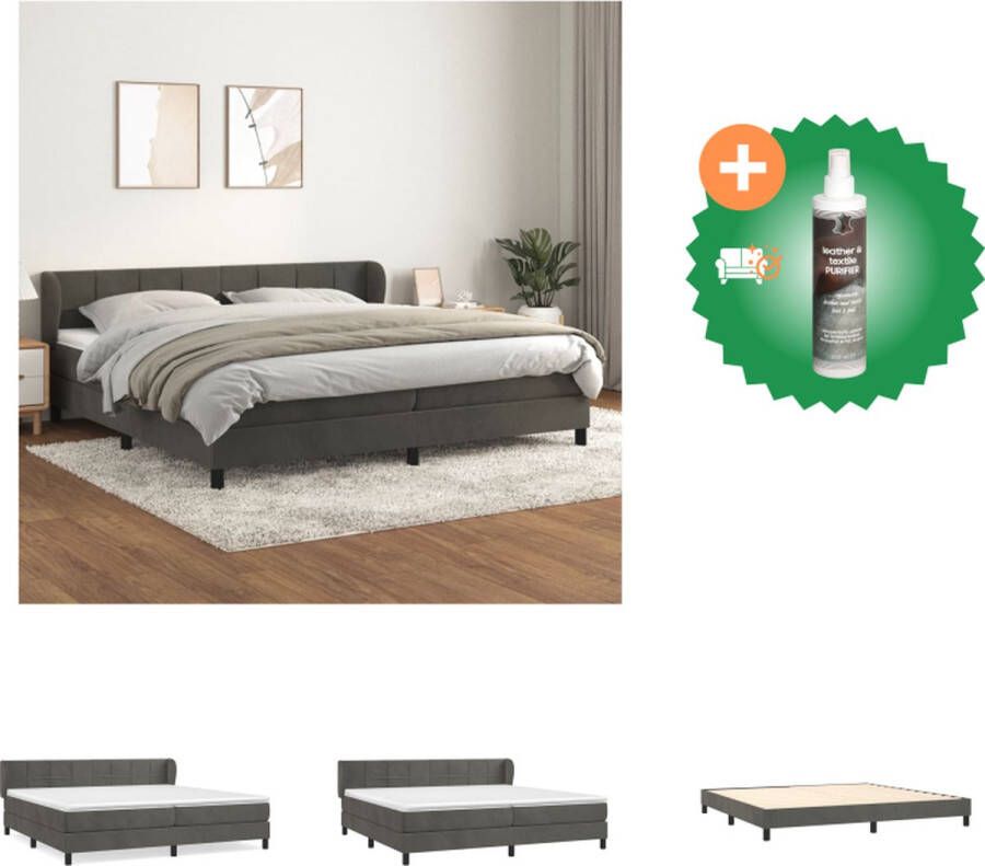 VidaXL Boxspringbed Fluweel Donkergrijs 203 x 203 x 78 88 cm Pocketvering matras Middelharde ondersteuning Huidvriendelijk topmatras Bed Inclusief Reiniger