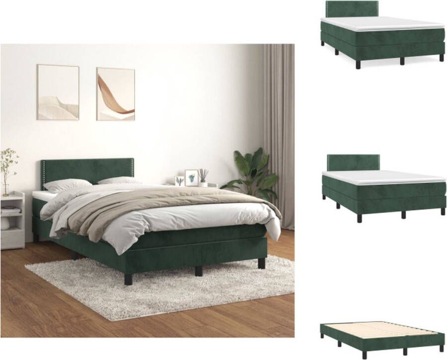 VidaXL Boxspringbed Donkergroen 120x200 cm Fluwelen stof Verstelbaar hoofdbord Pocketvering matras Middelharde ondersteuning Huidvriendelijk topmatras Montagehandleiding meegeleverd Bed - Foto 6