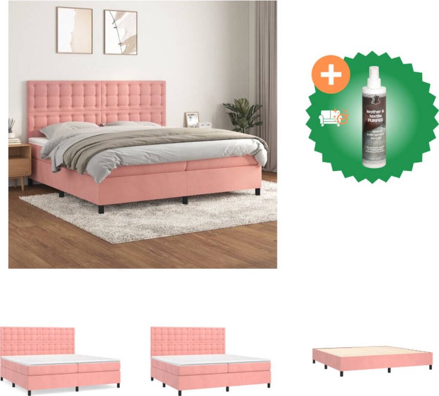 VidaXL Boxspringbed fluweel middelhard pocketvering verstelbaar hoofdbord roze 203x200x118 128cm incl 2 matrassen en topmatras Bed Inclusief Reiniger