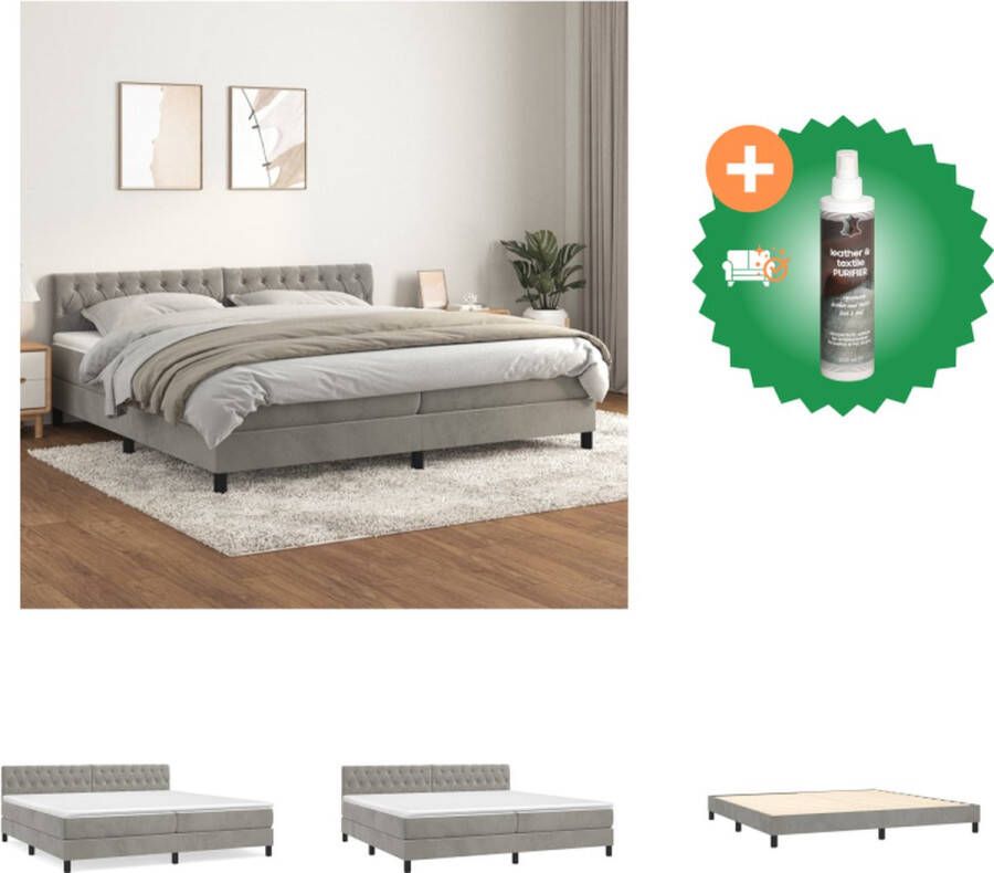VidaXL Boxspringbed Fluweel Middelharde ondersteuning Pocketvering matras Huidvriendelijk topmatras Bed Inclusief Reiniger