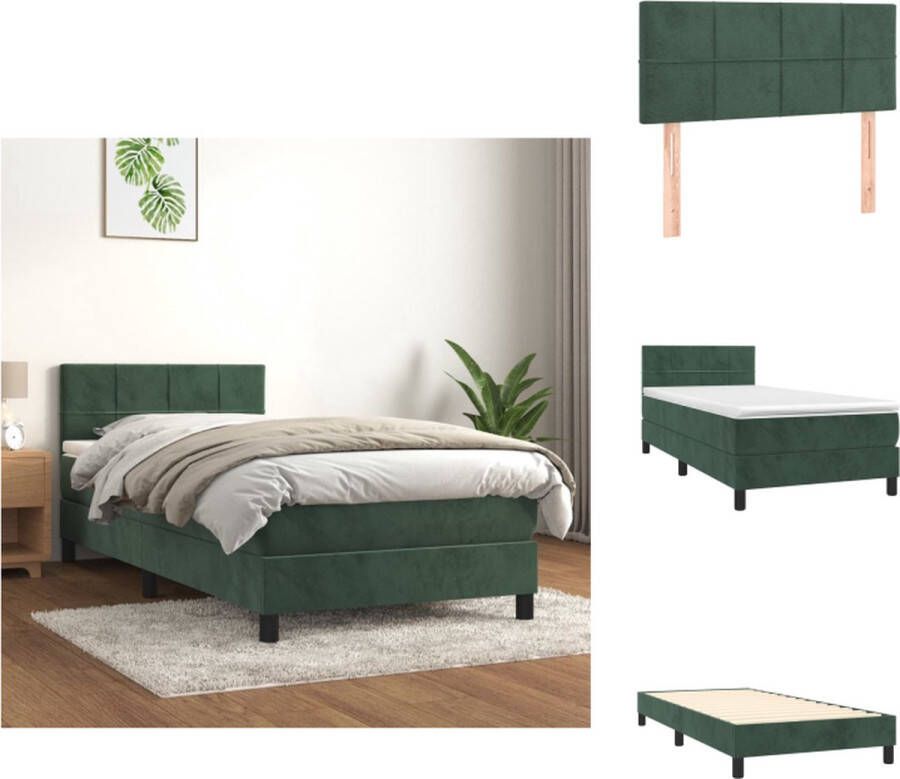 VidaXL Boxspringbed Fluweel Pocketvering Middelhard Huidvriendelijk Donkergroen 203x100x78 88 cm Bed - Foto 2