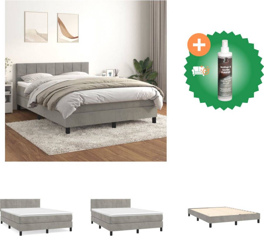 VidaXL Boxspringbed Fluweel Pocketvering Middelhard Huidvriendelijk Lichtgrijs 203x144x78 88 cm Inclusief matras en topmatras Bed Inclusief Reiniger