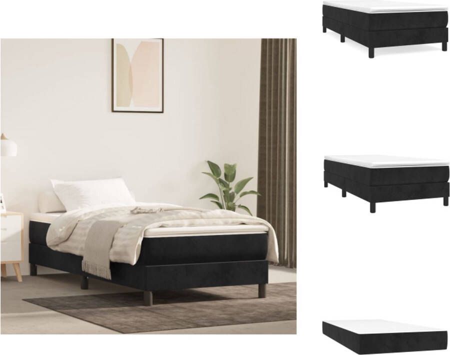 VidaXL Boxspringbed Fluweel Pocketvering Middelhard Huidvriendelijk Multiplex Zwart 203x100x25cm Wit Zwart 100x200x20cm Wit 100x200x5cm Bed - Foto 2