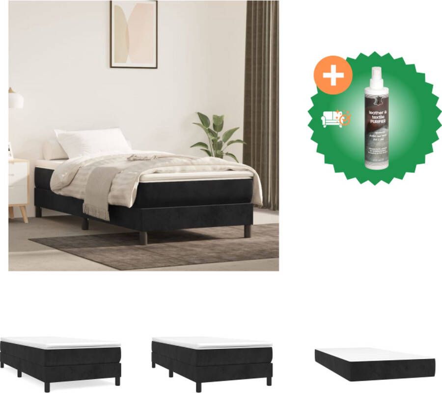 VidaXL Boxspringbed Fluweel Pocketvering Middelhard Huidvriendelijk Multiplex Zwart 203x100x25cm Wit Zwart 100x200x20cm Wit 100x200x5cm Bed Inclusief Reiniger