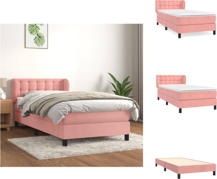 VidaXL Boxspringbed fluweel roze 203 x 93 x 78 88 cm pocketvering matras middelharde ondersteuning huidvriendelijk topmatras Bed - Foto 2