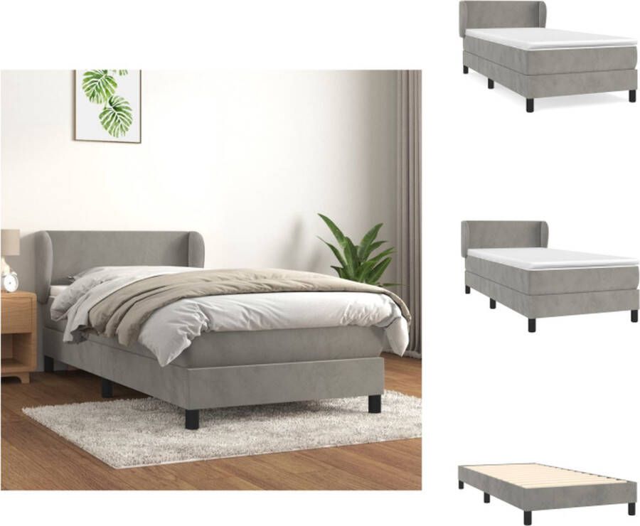 VidaXL Boxspringbed Zacht fluweel Praktisch hoofdbord Pocketvering matras Middelharde ondersteuning Huidvriendelijk topmatras Lichtgrijs 193x93x78 88cm 90x190x20cm 90x190x5cm Bed - Foto 2