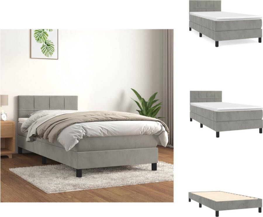 VidaXL Boxspringbed Fluweel Pocketvering Middelhard Lichtgrijs 193x90x78 88cm Inclusief Matras en Topmatras Bed