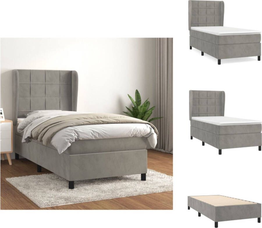 VidaXL Boxspringbed Luxe Bed 193x93x118 128 cm Lichtgrijs fluweel Pocketvering matras Middelharde ondersteuning Huidvriendelijk topmatras Inclusief montagemateriaal Bed - Foto 5