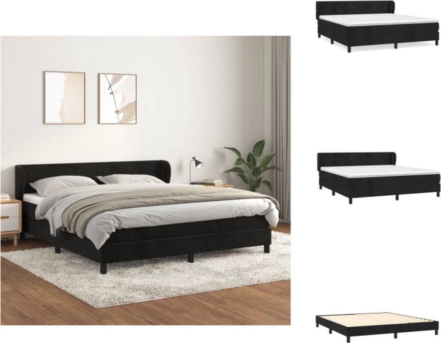 VidaXL Boxspringbed fluweel pocketvering middelhard zwart 203 x 163 x 78 88 cm inclusief matras en topmatras Bed - Foto 1