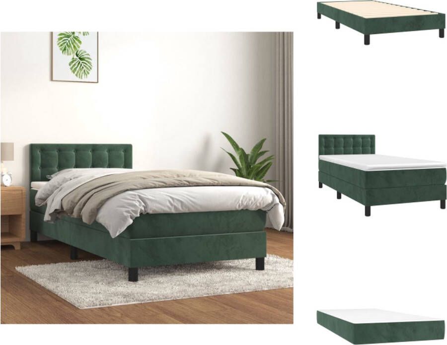 VidaXL Boxspringbed Fluweel Pocketvering Middelhard Huidvriendelijk Donkergroen 203x100x78 88 cm Bed - Foto 6