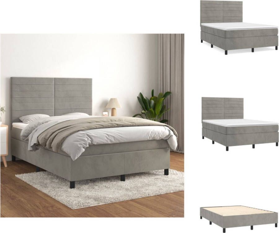 VidaXL Boxspringbed Zacht fluweel Praktisch hoofdbord Pocketvering matras Middelharde ondersteuning Huidvriendelijk topmatras Lichtgrijs 203x144x118 128 cm 140x200x20 cm bedmatras 140x200x5 cm bedtopmatras Bed - Foto 3