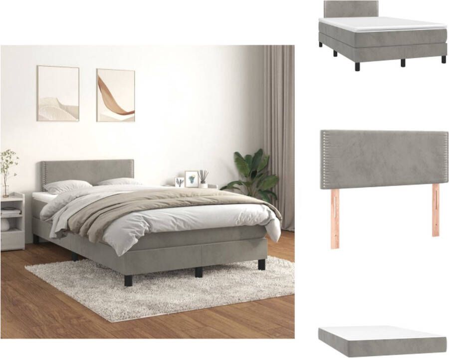 VidaXL Boxspringbed Zacht fluweel Pocketvering matras Middelharde ondersteuning Huidvriendelijk topmatras Bedframe lichtgrijs Bedmatras wit en lichtgrijs Bedtopmatras wit Afmetingen 203 x 120 x 35 cm Bed - Foto 6