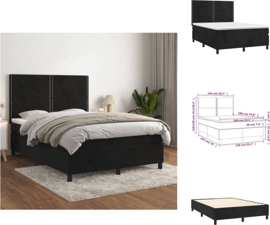 VidaXL Boxspringbed Zacht fluweel Praktisch hoofdbord Pocketvering matras Middelharde ondersteuning Huidvriendelijk topmatras Bed - Foto 4
