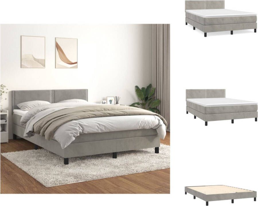 VidaXL Boxspringbed Zacht fluweel 203 x 83 x 118 128 cm Ken- Comfortabele ondersteuning Kleur- Lichtgrijs Materiaal- Fluweel Levering bevat- 1x bedframe 1x hoofdbord 1x matras 1x topmatras Bed - Foto 3