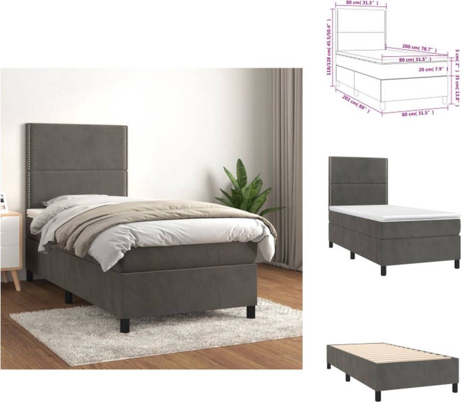VidaXL Boxspringbed Zacht fluweel 203 x 83 x 78 88 cm Ken- Middelharde ondersteuning Kleur- Zwart Materiaal- Fluweel larikshout multiplex Inbegrepen- Bedframe hoofdbord matras en topmatras Bed - Foto 3