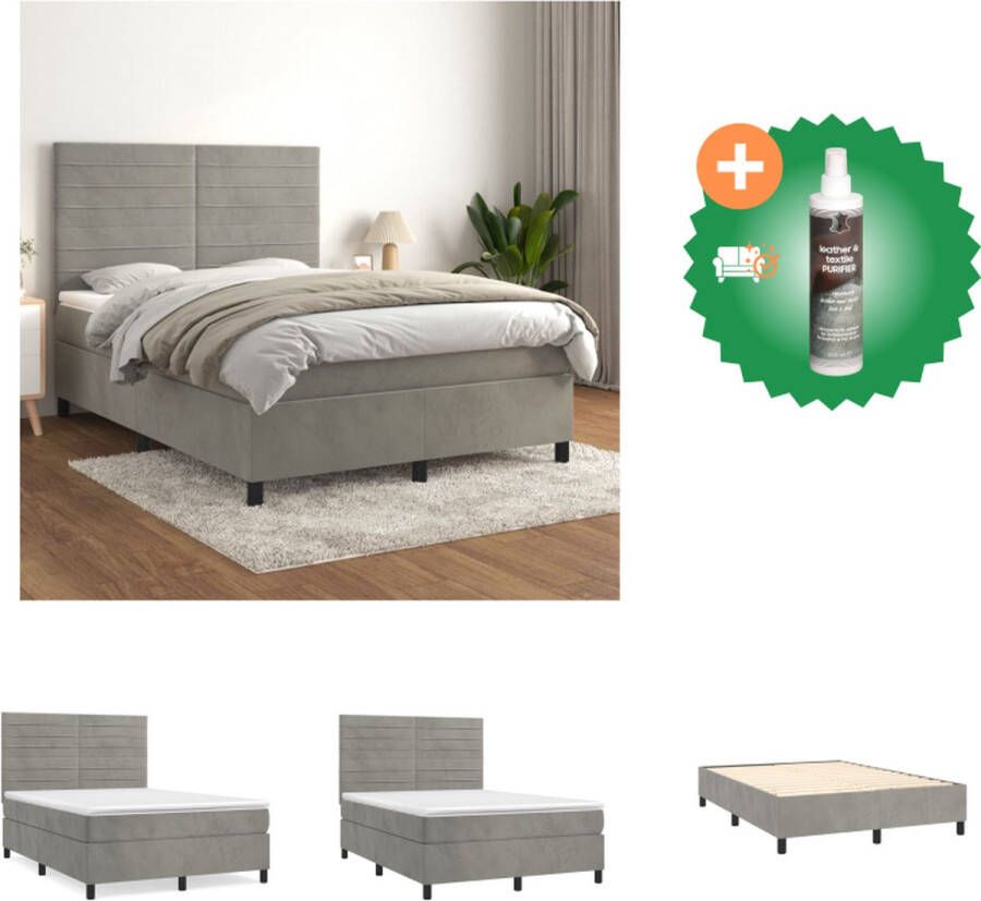VidaXL Boxspringbed Fluweel Pocketvering Middelharde ondersteuning Huidvriendelijk Bed Inclusief Reiniger - Foto 4