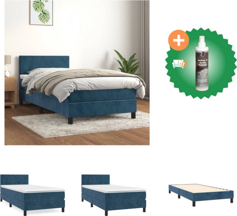 VidaXL Boxspringbed Fluweel Pocketvering Middelharde ondersteuning Huidvriendelijk Donkerblauw 193x90x78 88cm Inclusief matras en topmatras Bed Inclusief Reiniger