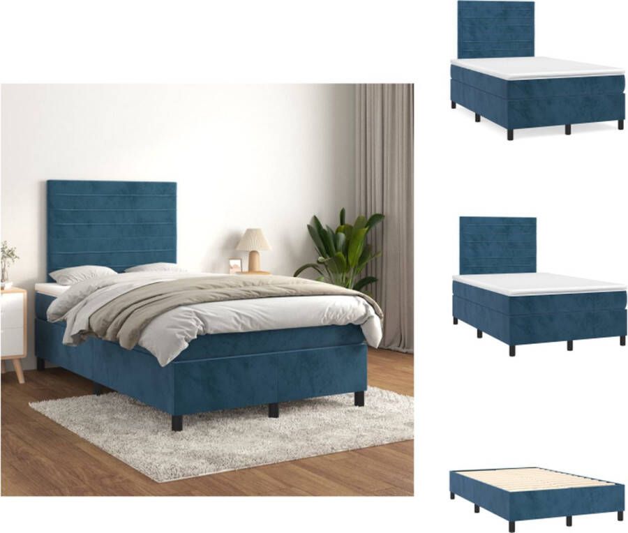 VidaXL Boxspringbed Zacht fluweel Praktisch hoofdbord Pocketvering matras Middelharde ondersteuning Huidvriendelijk topmatras 203x120x118 128 cm Donkerblauw 100% polyester Inclusief montagehandleiding Bed - Foto 2