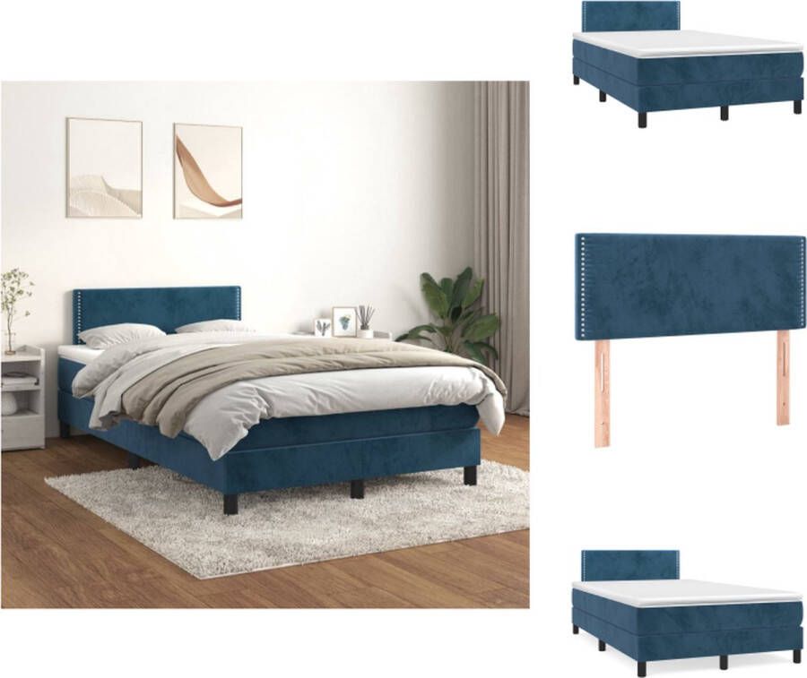 VidaXL Boxspringbed Donkerblauw 203 x 120 x 78 88 cm Fluweel Verstelbaar hoofdbord Pocketvering matras Middelharde ondersteuning Huidvriendelijk topmatras Inclusief montagehandleiding Bed - Foto 3