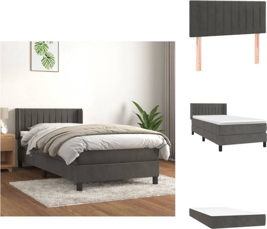 VidaXL Boxspringbed Bed 203 x 83 x 78 88 cm Donkergrijs Fluwelen Materiaal met Verstelbaar Hoofdbord en Pocketvering Matras Middelharde Ondersteuning Huidvriendelijk Topmatras Montagehandleiding Meegeleverd Bed - Foto 2