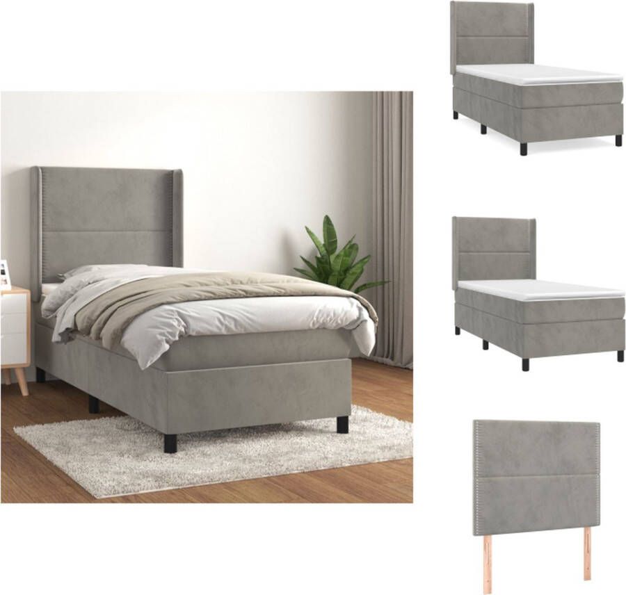 VidaXL Boxspringbed Luxe Bed 193x93x118 128 cm Lichtgrijs fluweel Pocketvering matras Middelharde ondersteuning Huidvriendelijk topmatras Inclusief montagemateriaal Bed - Foto 2