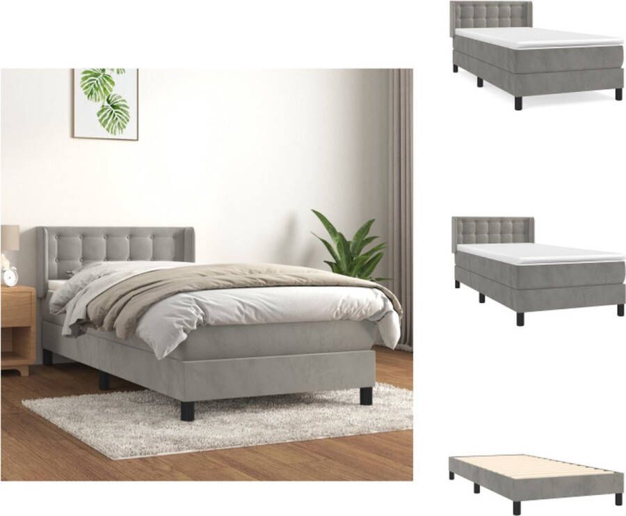 vidaXL Boxspringbed Fluweel Pocketvering Middelharde ondersteuning Huidvriendelijk Lichtgrijs 203 x 83 x 78 88 cm Inclusief matras en topmatras Bed