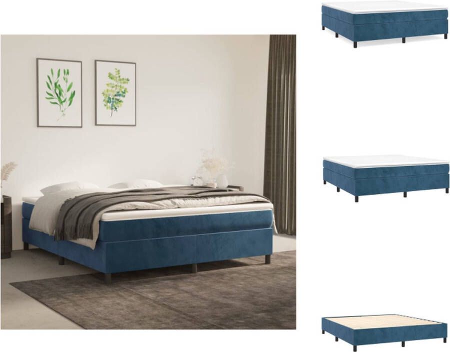 VidaXL Boxspringbed Fluweel Pocketvering Middelharde ondersteuning Huidvriendelijk Multiplex lattenbodem 203x180x35cm Kleur- donkerblauw Bed