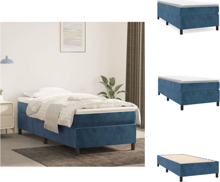 VidaXL Boxspringbed Fluweel Pocketvering Middelharde ondersteuning Huidvriendelijk Multiplex lattenbodem Donkerblauw 193x90x35cm Wit Donkerblauw 90x190x20cm Wit 90x190x5cm Bed