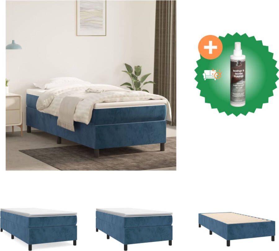 VidaXL Boxspringbed Fluweel Pocketvering Middelharde ondersteuning Huidvriendelijk Multiplex lattenbodem Donkerblauw 203 x 80 x 35 cm Inclusief bedframe matras en topmatras Bed Inclusief Reiniger