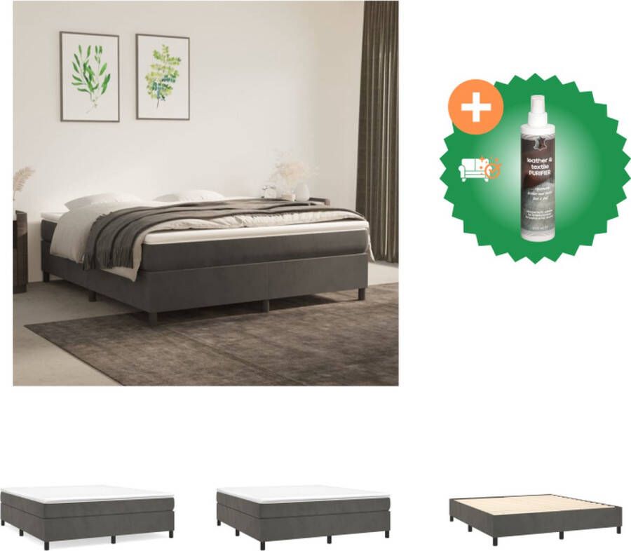 VidaXL Boxspringbed Fluweel Pocketvering Middelharde ondersteuning Huidvriendelijk Multiplex lattenbodem Donkergrijs 203 x 160 x 35 cm Bedframe matras en topmatras meegeleverd Bed Inclusief Reiniger