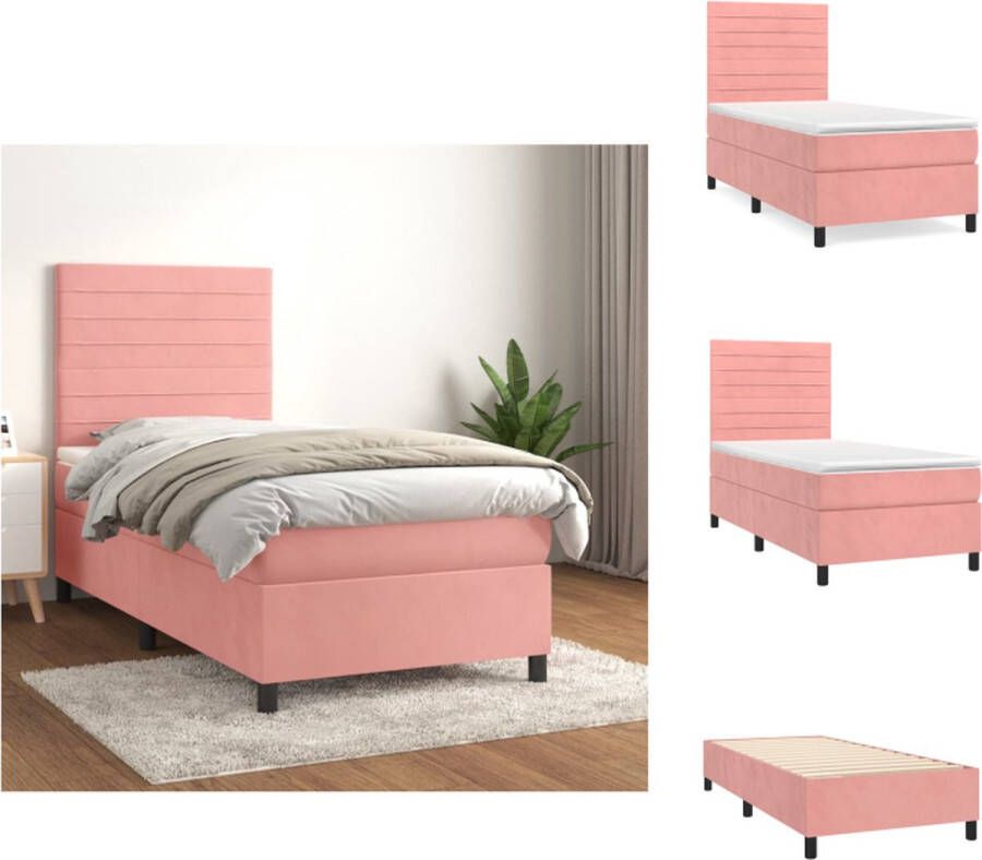 VidaXL Boxspringbed Fluweel Pocketvering Middelharde ondersteuning Huidvriendelijk Roze 203x100x118 128 cm incl bedframe hoofdeind matras en topmatras Bed - Foto 2