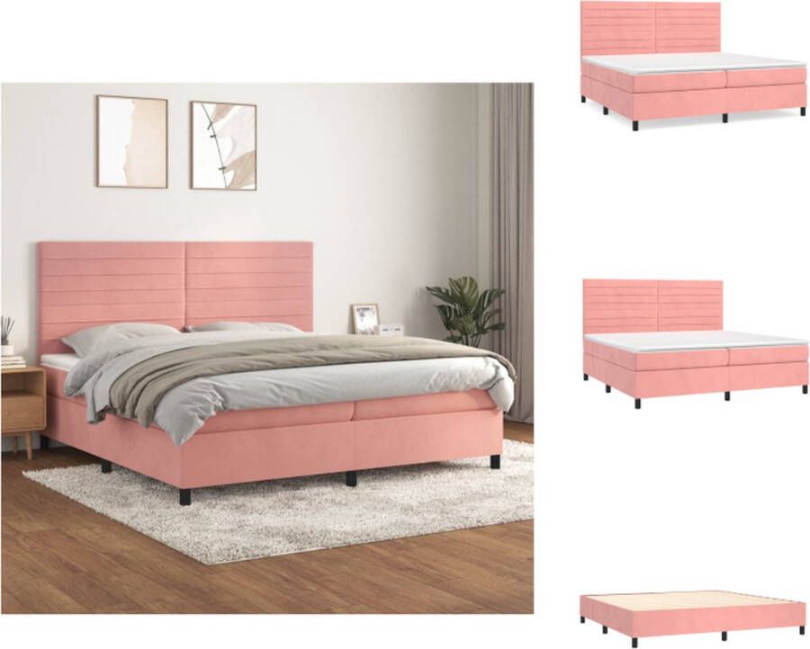 VidaXL Boxspringbed Zacht Fluweel Bed 203 x 200 x 118 128 cm Middelharde ondersteuning Pocketvering matras Huidvriendelijk topmatras Bed - Foto 3