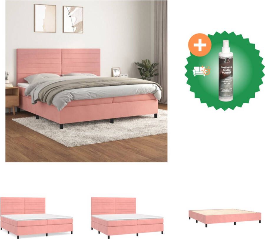 VidaXL Boxspringbed Fluweel Pocketvering Middelharde ondersteuning Huidvriendelijk Roze 203x200x118 128 cm Bed Inclusief Reiniger