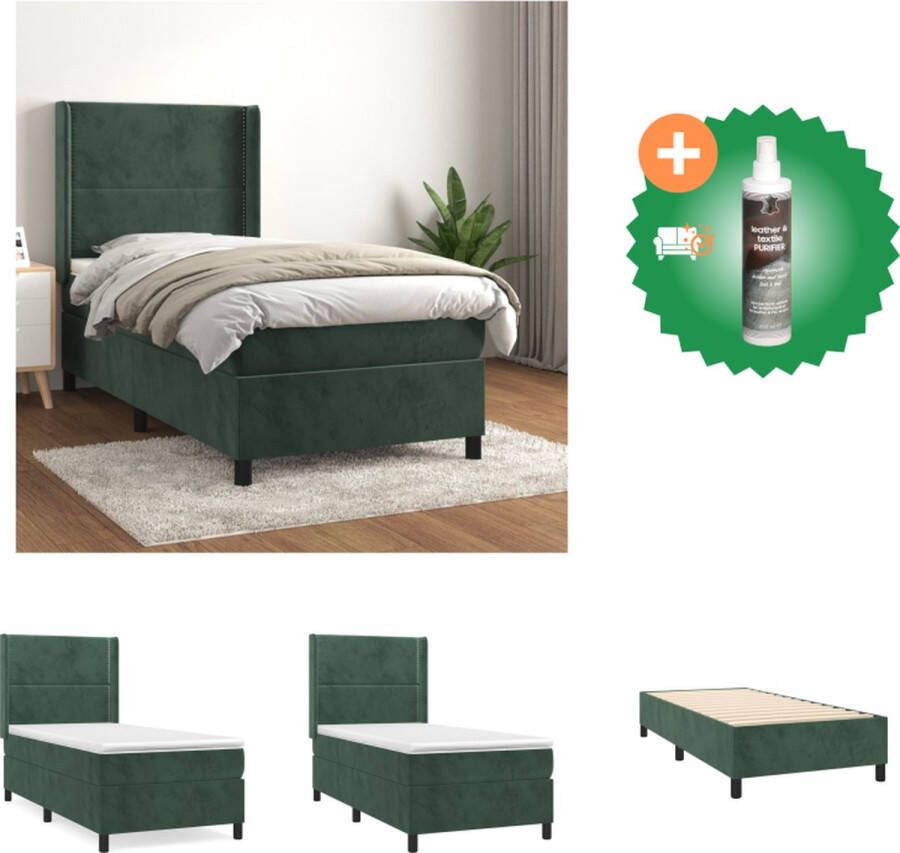 VidaXL Boxspringbed Fluweel Pocketvering Middelharde ondersteuning Huidvriendelijk topmatras Donkergroen 203 x 103 x 118 128 cm Bed Inclusief Reiniger