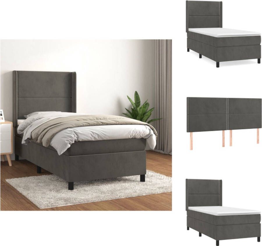 VidaXL Boxspringbed Fluweel donkergrijs 203 x 83 x 118 128 cm Met verstelbaar hoofdbord Pocketvering matras Middelharde ondersteuning Huidvriendelijk topmatras Incl montagehandleiding Bed - Foto 3