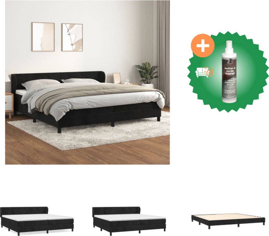 VidaXL Boxspringbed Fluweel Pocketvering Middelharde ondersteuning Huidvriendelijk Zwart 203x203x78 88 cm Inclusief hoofdbord 2 matrassen en topmatras Bed Inclusief Reiniger