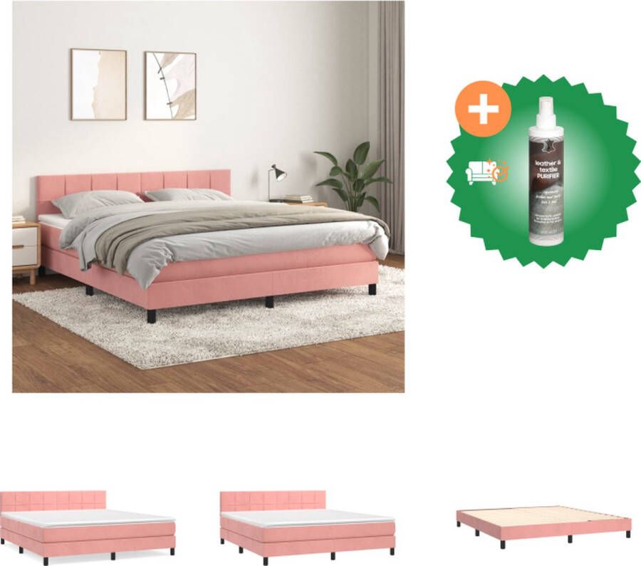 VidaXL Boxspringbed fluweel pocketvering middelharde ondersteuning roze 203 x 180 x 78 88 cm inclusief bedframe hoofdeind matras en topmatras Bed Inclusief Reiniger