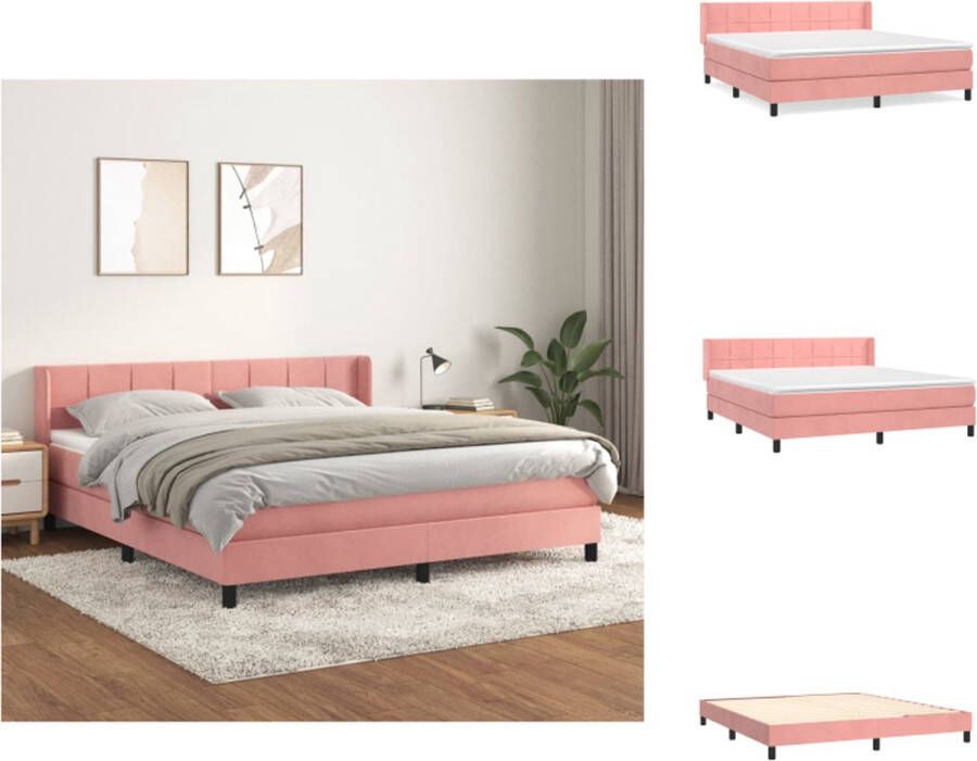 VidaXL Boxspringbed fluweel roze 203 x 183 x 78 88 cm pocketvering matras middelharde ondersteuning huidvriendelijk topmatras Bed - Foto 2
