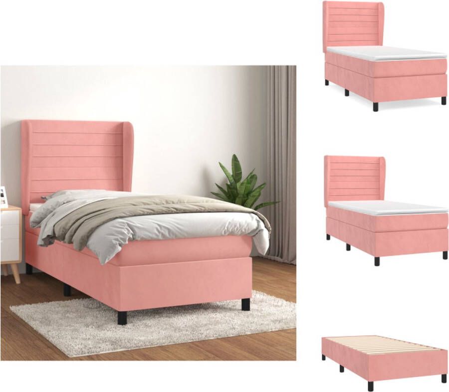 VidaXL Boxspringbed Zacht fluweel Praktisch hoofdbord Pocketvering matras Middelharde ondersteuning Huidvriendelijk topmatras Roze 203x103x118 128 cm Bed - Foto 3