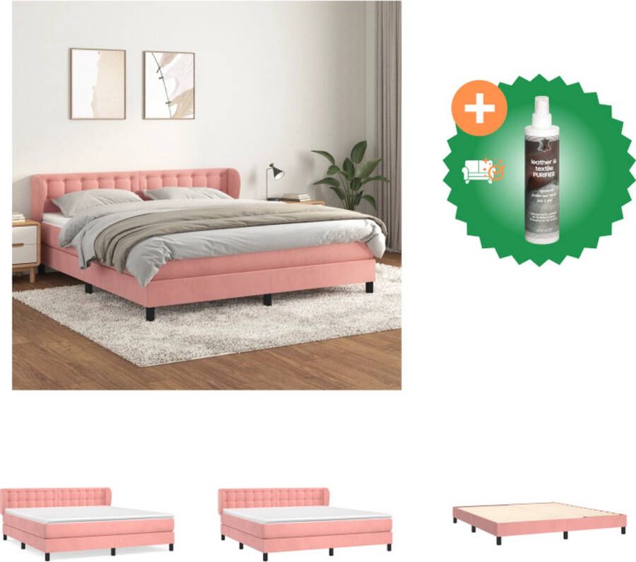 VidaXL Boxspringbed fluweel roze 203 x 163 x 78 88 cm pocketvering 160 x 200 x 20 cm huidvriendelijk 160 x 200 x 5 cm Bed Inclusief Reiniger