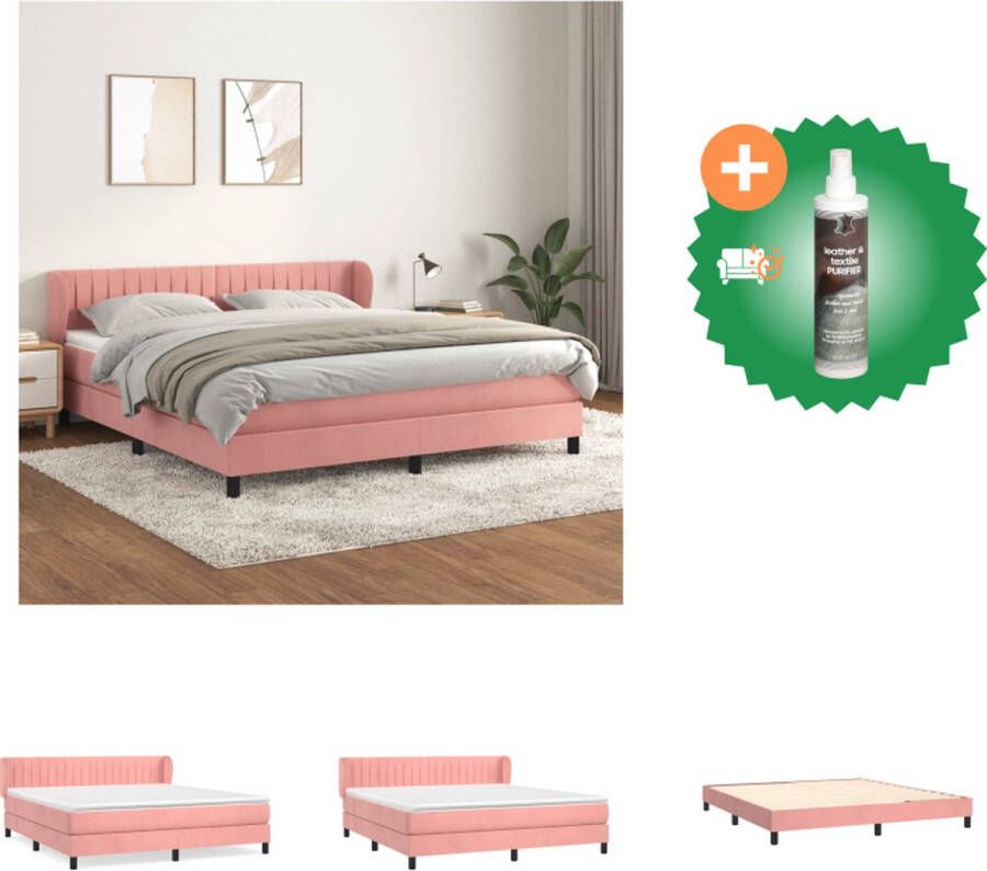 VidaXL Boxspringbed fluweel roze 203 x 183 x 78 88 cm pocketvering matras middelharde ondersteuning huidvriendelijk topmatras Bed Inclusief Reiniger