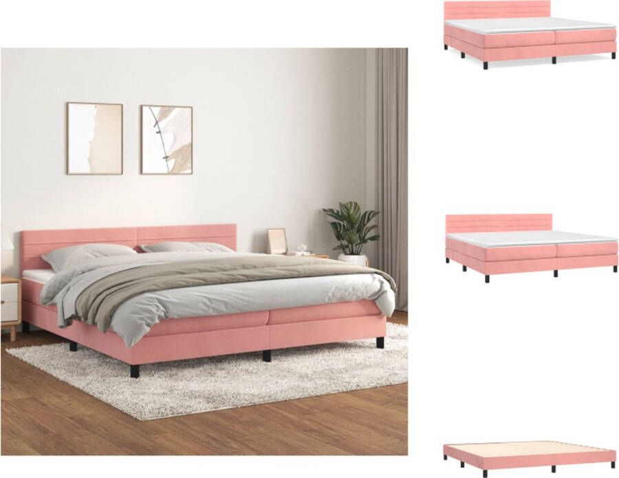 VidaXL Boxspringbed Roze Stof 203x200x78 88 cm Fluwelen stof Verstelbaar hoofdbord Pocketvering matras Middelharde ondersteuning Huidvriendelijk topmatras Montagehandleiding Bed - Foto 3
